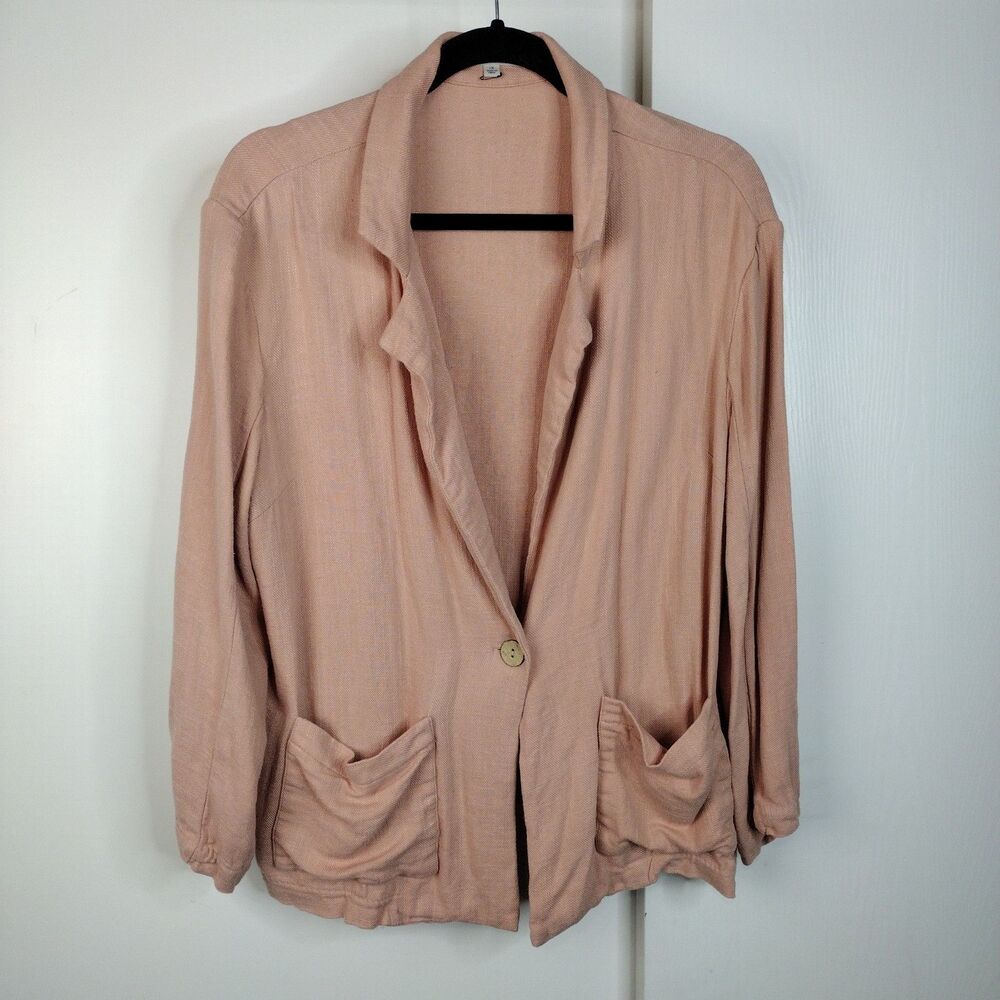 Gilli Relax Fit Linen Rayon Blend Light Weight Blazer Jacket Plus Size 1X Coral